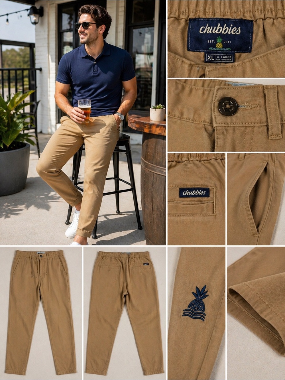 Chubbies Khaki Tan Chino Pants Men XL Stretch Lightweight Casual Jogger Travel